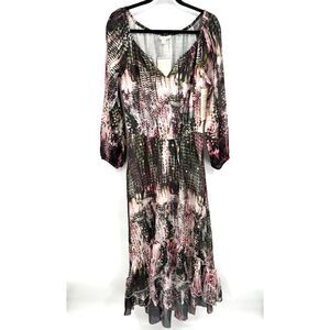 NWT BOSTON PROPER Purple Black Green Beaded Sequin Boho High Low Maxi Dress XS